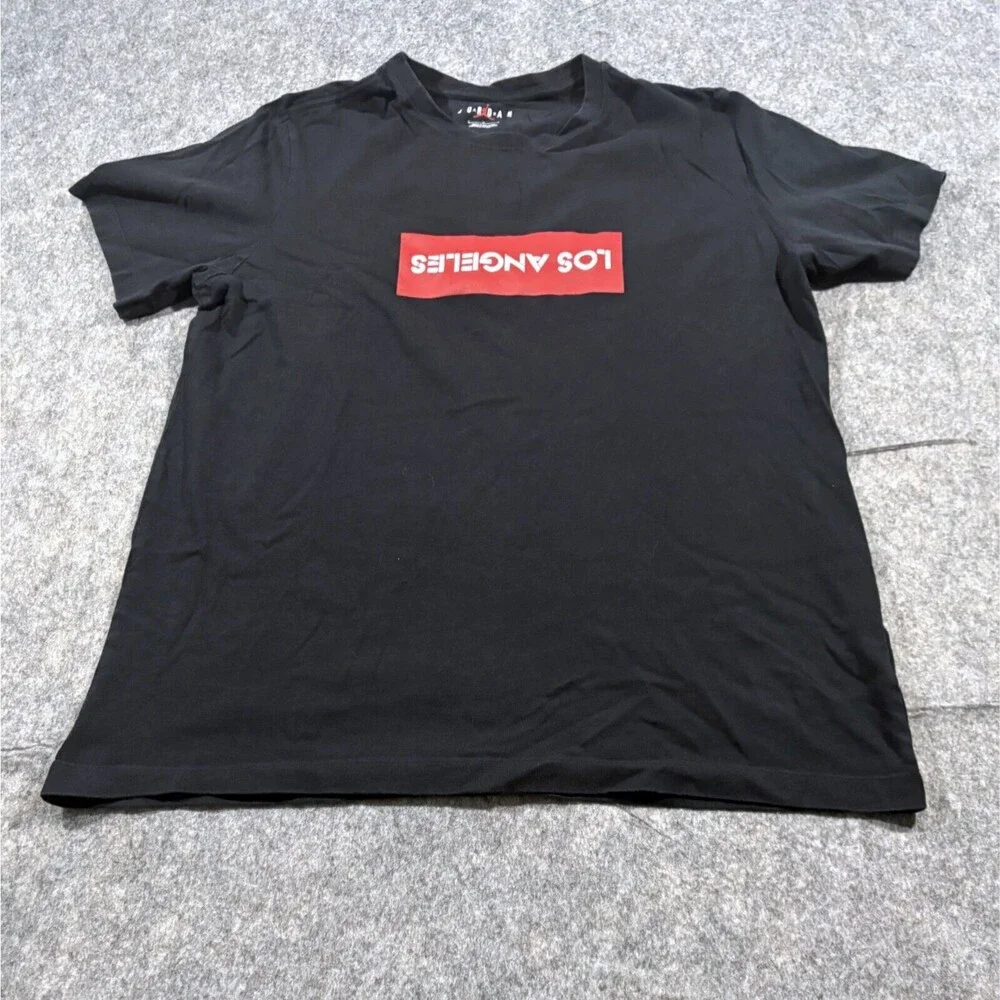 Air Jordan Shirt Mens Black Jump Man Los Angeles Logo Basketball Athletic Sz L